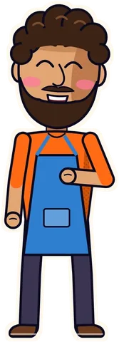 Tomás in a blue apron